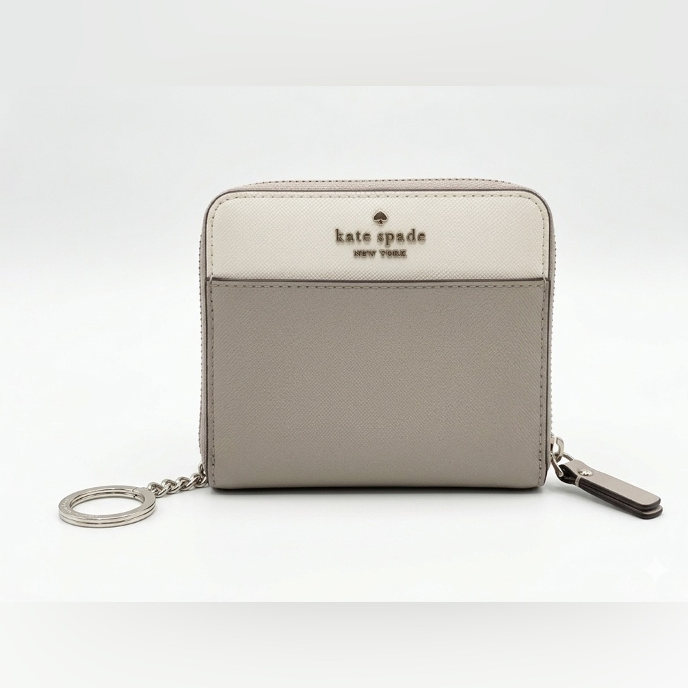 Kate Spade Staci Small Colorblock Zip Around Wallet – Parchment/Grey